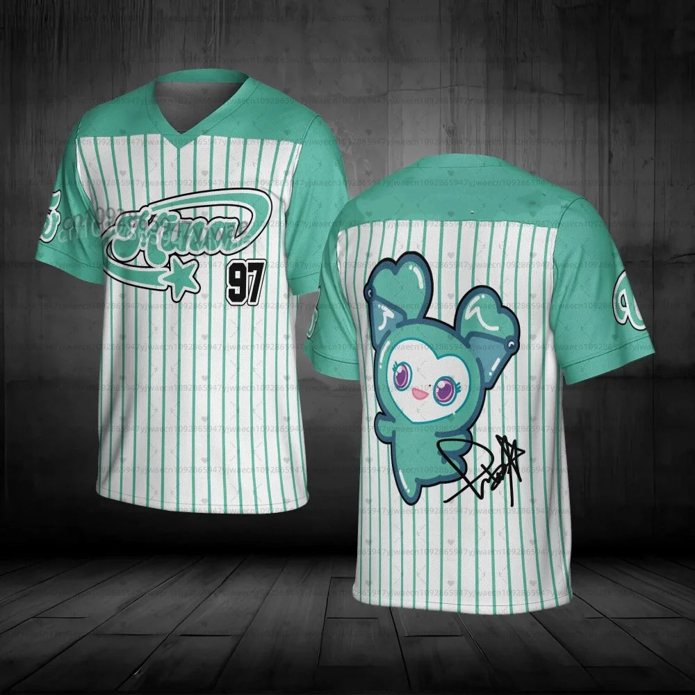 2026 Summer Men's Women's Short Sleeve Casual v-Neck T-shirt Tops Tee Jihyo fans TWICE Kpop Unisex Football Jersey t-shirt