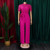 Elegante Jumpsuits & Rompers für Damen Rundhals Spitze Patchwork Kurzarm Gürtel Hohe Taille Luxus Geburtstagsparty Abend Outfit