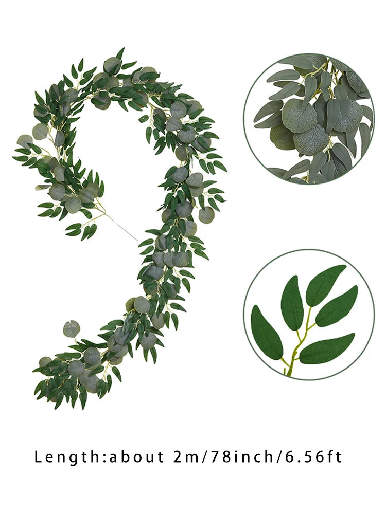 1pc Artificial Eucalyptus Leaves Greenery Garland Faux Plant Spring Vines with White Flowers Berries for Wedding Home Party Deco