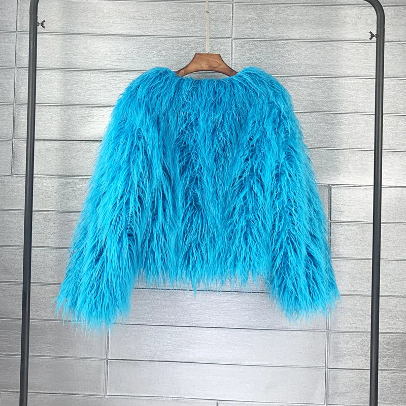 2023 Women Faux Fur Coat Autumn Winter High Quality Fluffy Short Coat Faux Fur Jacket