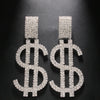 Elegant Large Crystal Exaggerated Dollar Earrings Party Accessories Statement Lady Money Rhinestone Dangle Earrings Jewelry Gift