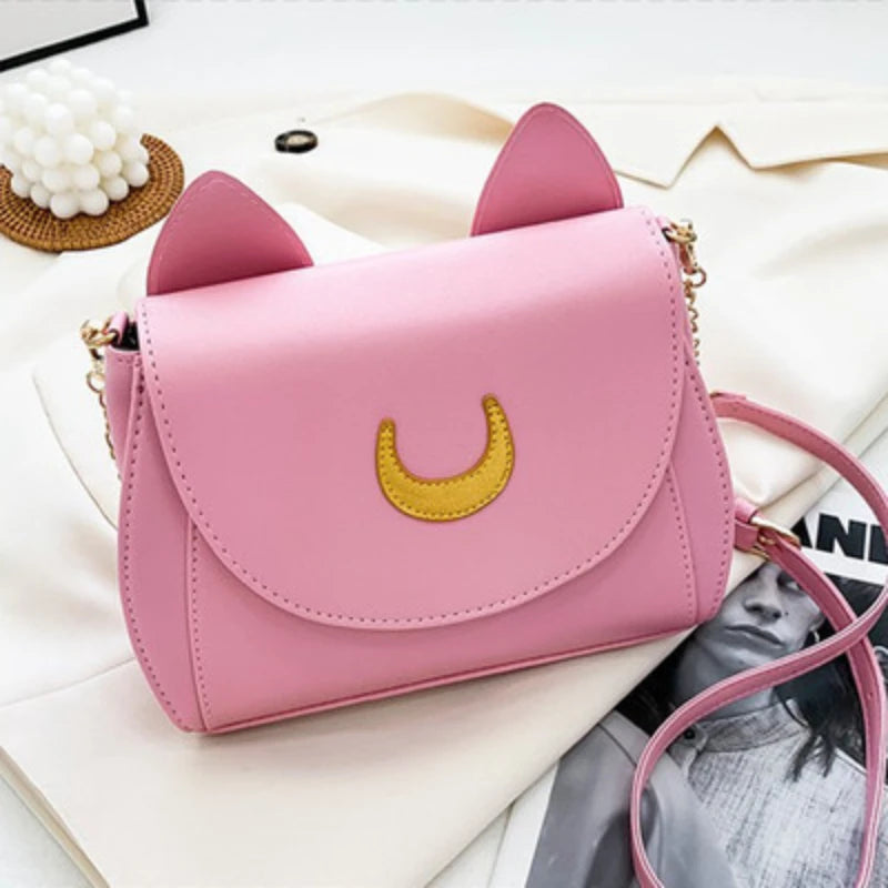 Summer Sailor Moon Ladies Handbag Black Luna Cat Shape Chain Shoulder Bag PU Leather Women Messenger Crossbody Small Bag Purses