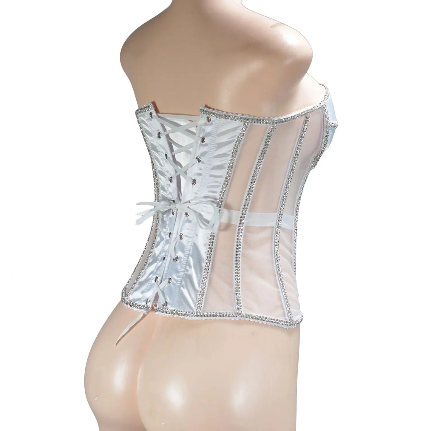 Women Abdomen Corset Crops with Bra Shiny Rhinestone Transparent Breathable Mesh Hand Made Bodices Push Up Bustiers Custom Made