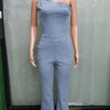 Flare Denim Pants Full Length Women Jeans One Piece Overalls Spliced Solid Jumpsuits Loose Pockets High Waist Basics Washed