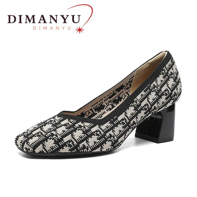 DIMANYU Damen Kleiderschuhe Quadratische Spitze 2025 Neu Gestrickte High Heel Pumps Damenschuhe Mode Große Größe Damen Frühjahrsschuhe