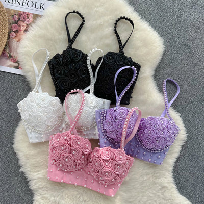 Tank Top Women Stage Party Clothes Corset Crop Tops y2k Rose 3D Beading Design Chic Camisole Women French Style Dropshipping