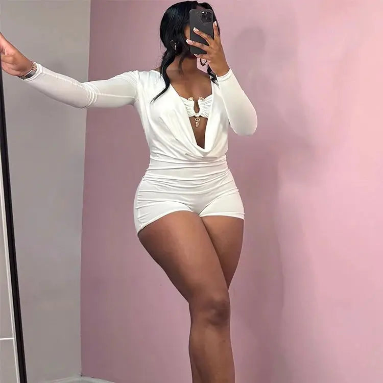 Insglas Frühling Trend Schwingkragen Sexy Damen Jumpsuit + Metallschnalle BH Hipster Midnight Party Neues Workout Fit Coquette Playsuits