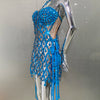 Blue Sequins Shining Diamonds Long Tassel Sleeveless Mini Dress 2 Pieces High Quality Birthday Party Outfit Performances Costume