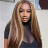 Blonde Highlight Kinky Straight Bundles with Closure Human Hair P4/27 Ombre Hair Weave with 4x4 Lace Closure 13x4 Lace Frontal