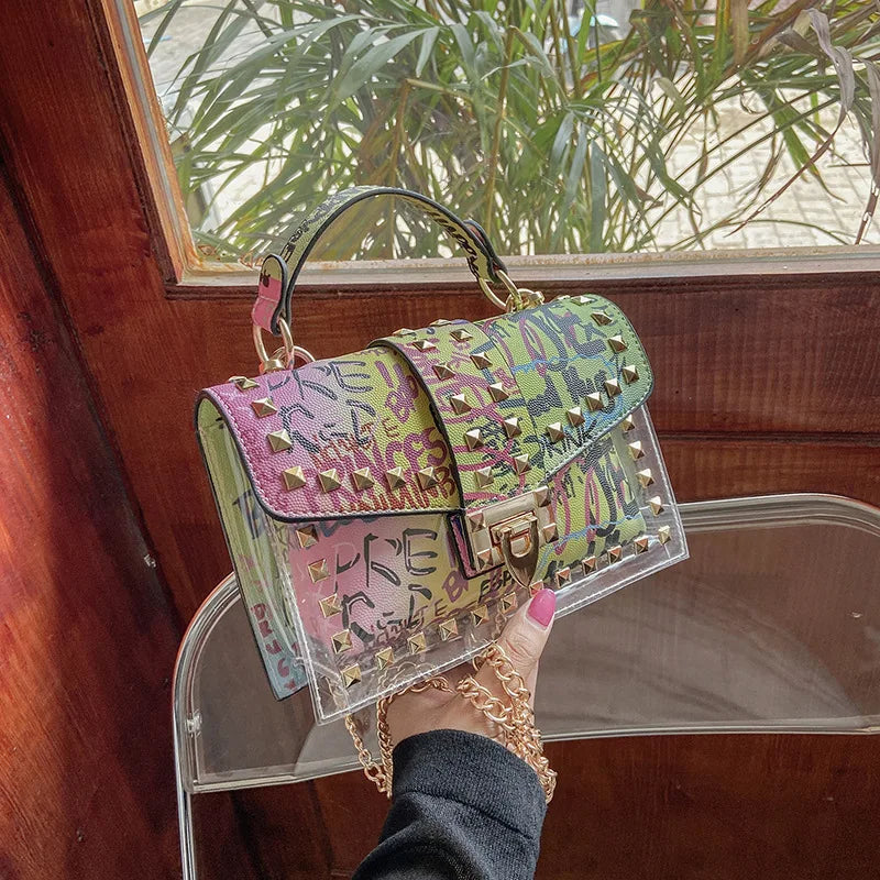 Marke Frauen Nieten Graffiti Umhängetaschen Mode Schultertasche für Damen Weibliche Luxus Designer Handtaschen 2023 Hohe Qualität