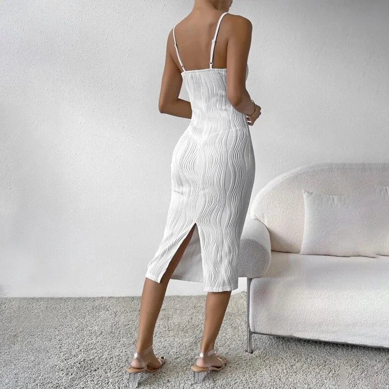 Elegantes weißes Neckholder-Kleid Damen rückenfrei sexy langes Kleid Strandurlaub einfarbige Kleider Frühling Sommer vielseitiger Unterrock