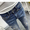 Men's Korean Style Classic Jeans 2023 New Blue Ripped Jeans for Men Fashion Trendy Summer Skinny Ripped Hole Cargo Trousers