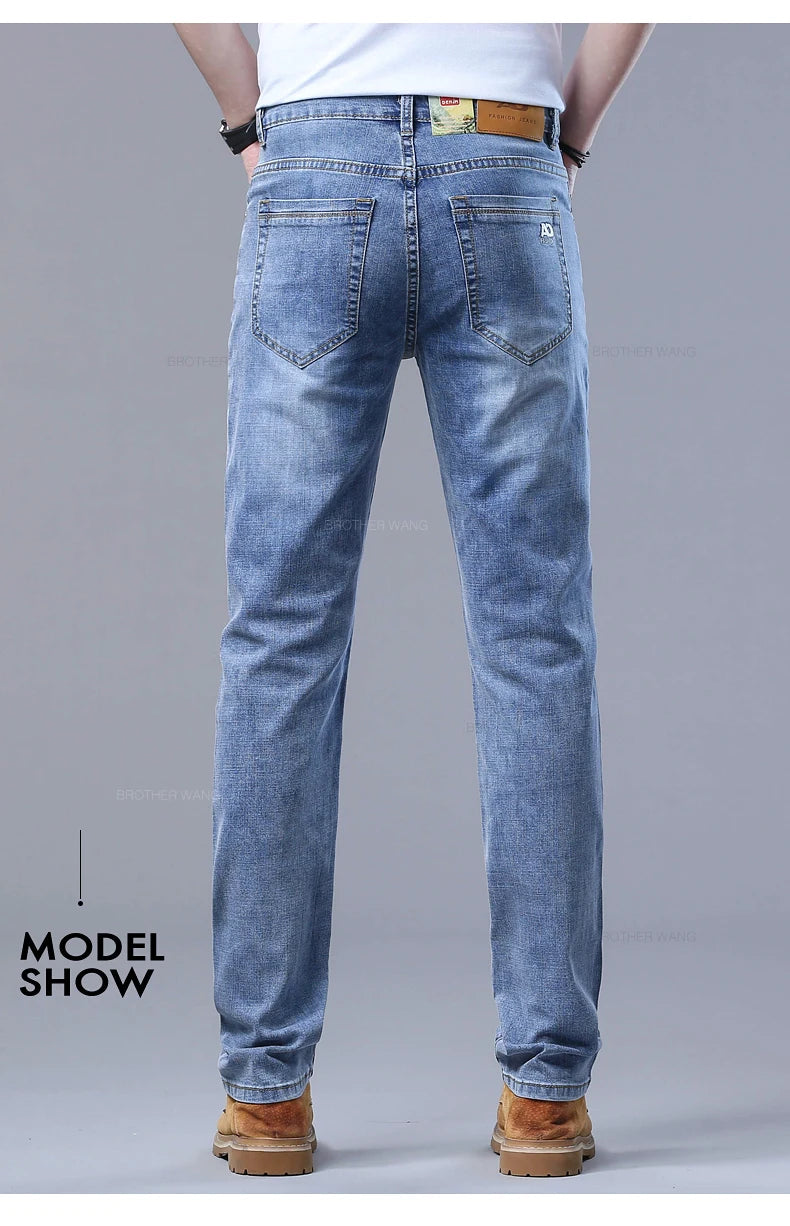 Frühlings Herren Hellblaue Slim Jeans Stylische Lässige Stretch Denim Hose Klassische Chinohose Rauchgrau