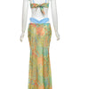 Beyprern Tropical Goddess Floralrock-Set, zweiteiliges Kleid, Urlaubsoutfits, bedrucktes BH-Crop-Top und passendes Set für Damen im Sommer