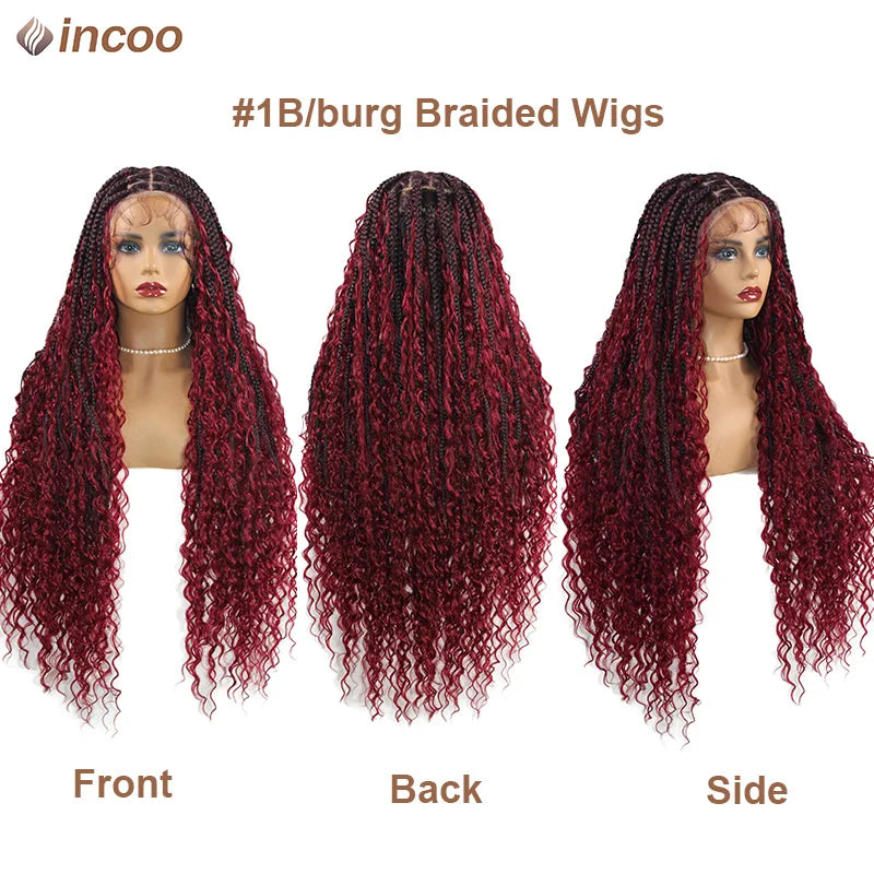 Boho Box Braided Wigs, gelocktes Kunsthaar, volle Lace-Front-Perücken für schwarze Frauen, Goddess Locs Braid Wig, Bohemian Box Braid Wig