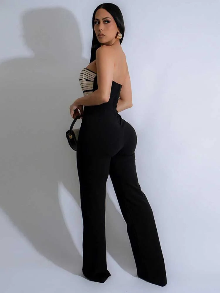 Damen Sommer Trägerloser Jumpsuit Sexy Einteiler Outfits Cut Out Taille Party Jumpsuit Kleidung Damen Langer Rückenfreier Overall