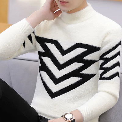 Koreanischer Stil Herren-Rollkragenpullover, lockere Passform, vielseitiges Winter-Stretch-Strickoberteil, Oberbekleidung, Plüsch-Top für Herren