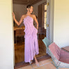 Chic pleated halter neck long vacation dress high quality purple strapless Lotus Edge Maxi Dress 2026 New Lady Vacation Gowns