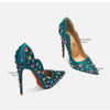 2025 Spring New High Heels Women's Embroidered Beaded Black Sexy Queen's Heel 10-12cm Pointed