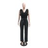 New 2025 Summer Women V Neck Sleeveless Elegant Straight Jumpsuits Edible Tree Fungus Sexy Birthday Party Jumpsuit Rompers Black