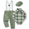 5Piece Spring Boy Clothes Korean Fashion Plaid Long Sleeve Bodysuit+Pants+Tie+Hat+Straps Baby Luxury Clothing Newborn Set BC1683