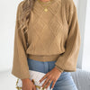 Women's Solid Color Round Neck Lantern Long Sleeve Knitted Sweaters for 2026 Autumn Winter Woman Clothes Yellow Red Khaki Tops