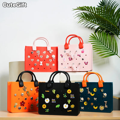 EVA Large Leather Shoulder Bag Handbag Tote Bag Storage for Women Casual Waterproof Beach Bag Hole Fit Charm Fashion Storage Bag