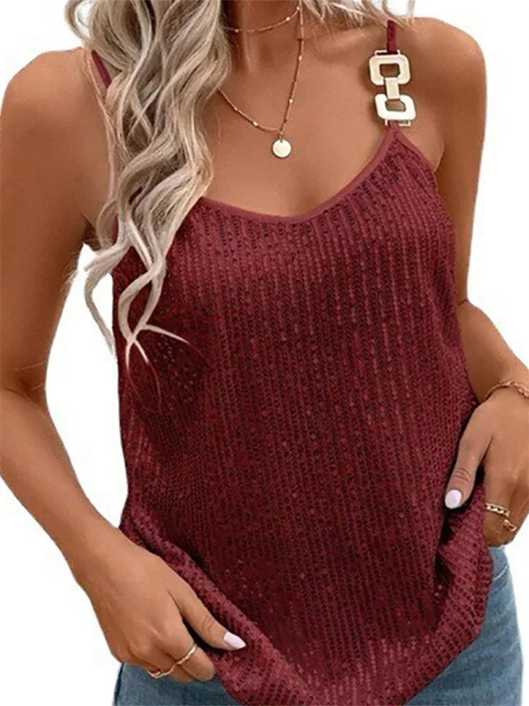 Women Glitter Loose Camisole Tops Sleeveless V Neck Vest Casual Elegant Tank Tops Female Summer Shirts