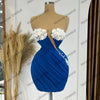Pretty 3D Flowers Satin Cocktail Dress Sexy Strapless Pearls Mini Prom Party Dresses Custom Made Taffeta Pleated Evening Gowns