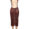 Weird Puss Sexy Hollow Dress Damen Strick Buntes Quasten Backless Y2k Sommer Trend Stretch Ärmellos Elastisch Bodycon Clubwear