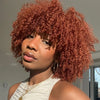 Orange Ginger Short Kinky Curly Wig with Bang Afro Curly Wig Human Hair No Lace Wigs With Bangs Honey Blonde Wig for Women