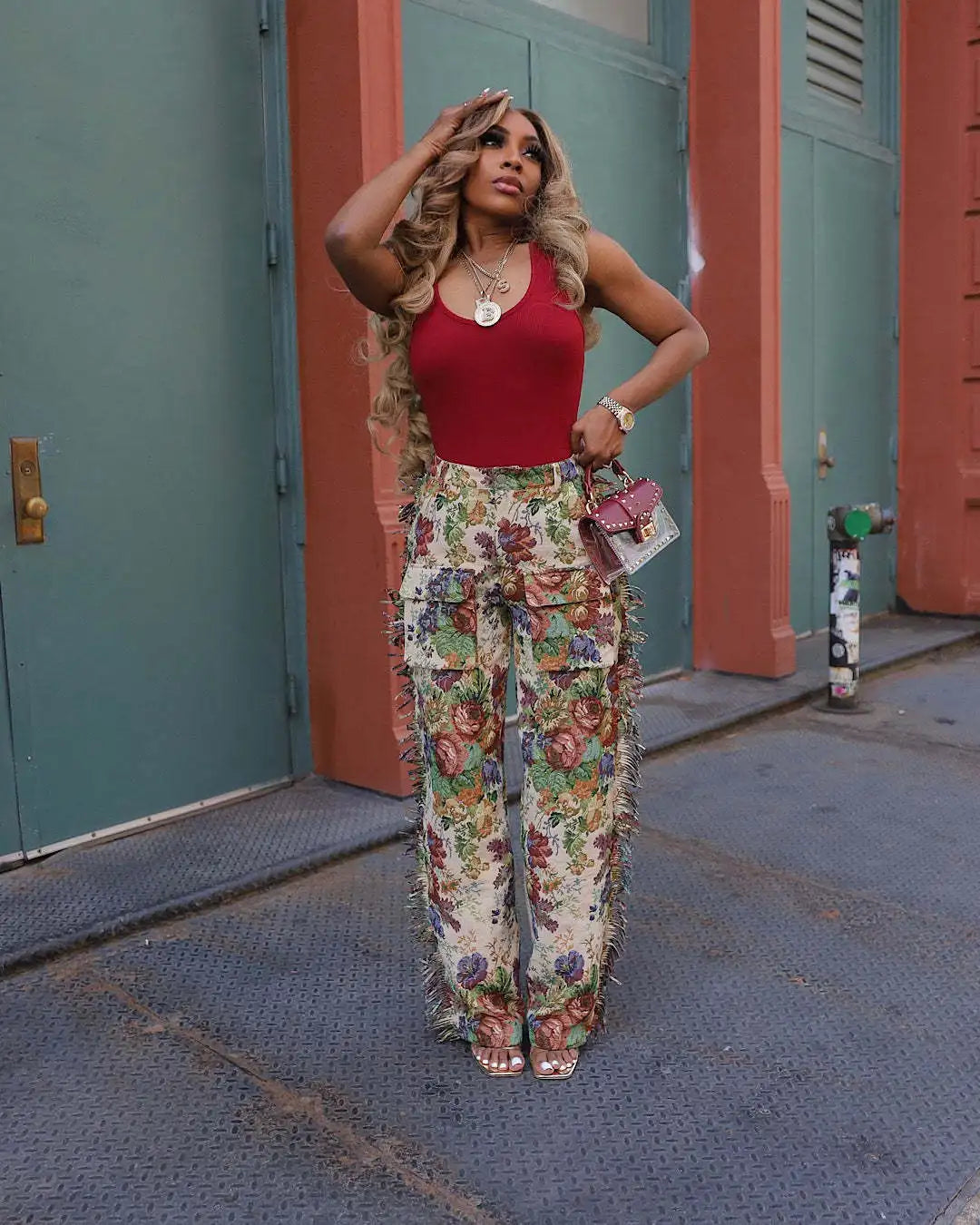 CM.YAYA Fashion Print Women's Set Strapless Top and Wide Leg tassel Pants Summer Cargo Street Two 2 Piece Set Outfit Tracksuit