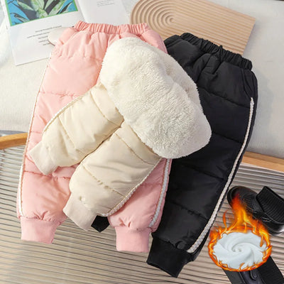 -30℃  Winter Children Lambwool Pants Boys Girls Thick Plus Velvet Trousers Kids Padded Bottoming Pants Toddler Warm Sweatpants