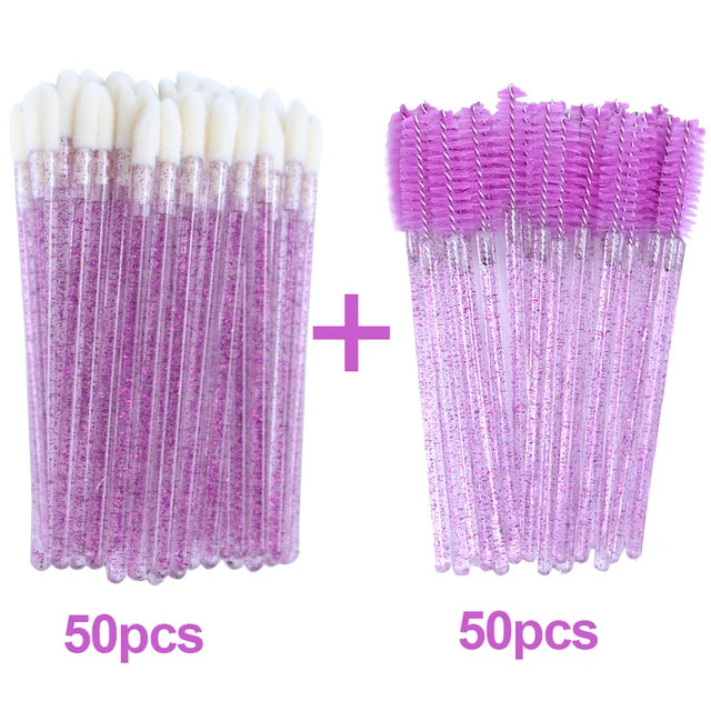 HIJOYSEEN 100 Pcs Makeup Brushes For Lip Eyebows Eyelash Shining Mascara Wands Applicators False Lashes Beauty Tools