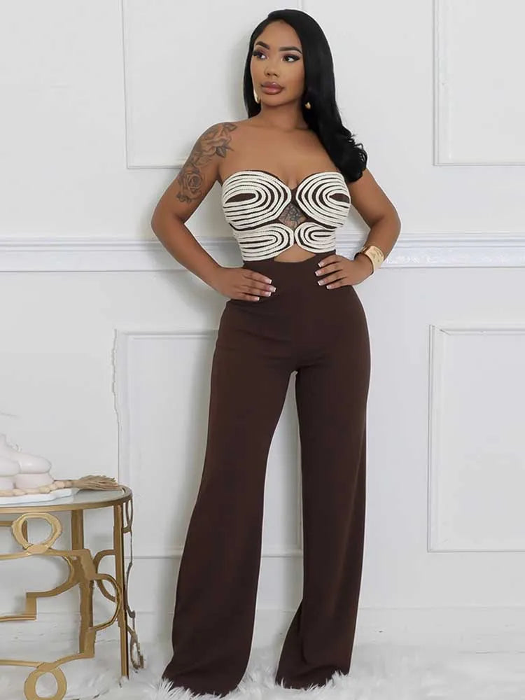 Damen Sommer Trägerloser Jumpsuit Sexy Einteiler Outfits Cut Out Taille Party Jumpsuit Kleidung Damen Langer Rückenfreier Overall