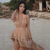 Weird Puss Tierred Tassel Dress Women Backless Sleeveless Halter Gradient Color Lace Pleated Sexy Beach Vacation Party Bodycon