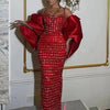 Zira Customized Red Mermaid Evening Dresses With Cape Elegant Beaded Diamonds Party Gowns Customized Engagement Prom Dress
