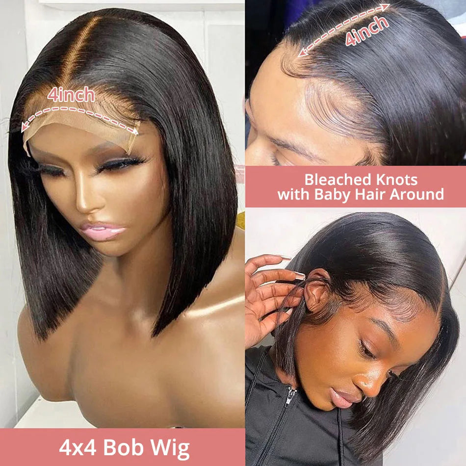 13x4 Glueless Lace Front Perücke Echthaar Glatt 13x6 HD Transparent Lace Frontal Perücken Kurze Bob Perücke für Frauen Remy 250% Dichte