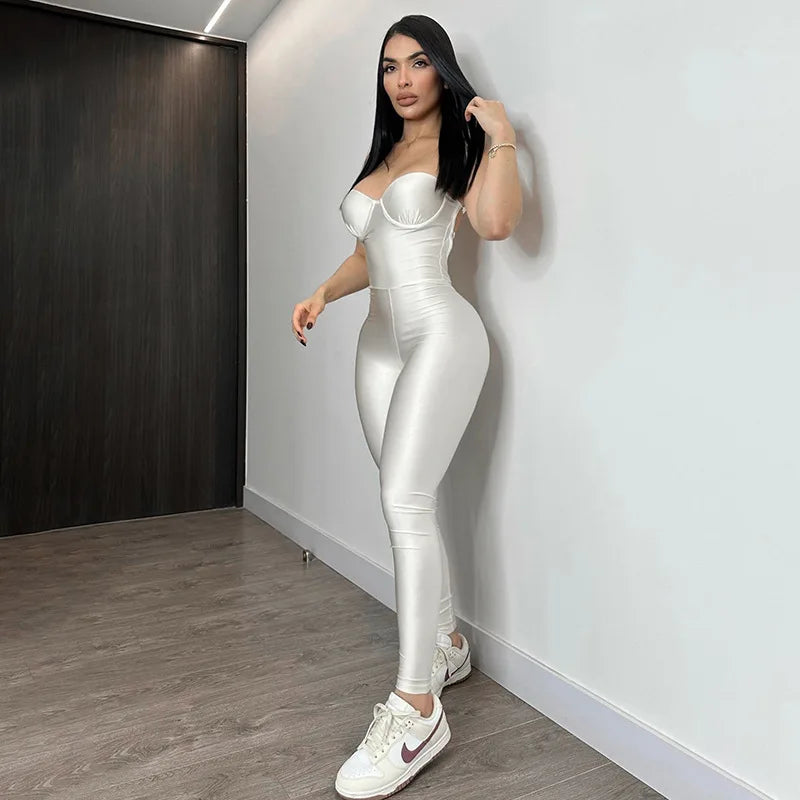 Black White Red Streetwear Tunics High Waist Overalls New Women Backless One Piece Jumpsuits Sexy Sleeveless Strapless Playsuits