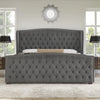 King Size Platform Bed Frame, Velvet Upholstered Bed with Deep Button Tufted & Nailhead Trim Wingback Headboard