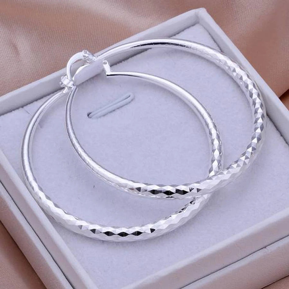URMYLADY 925 Sterling Silver big Earring women lady 5cm circle top quality fashion wedding beautiful women Jewelry