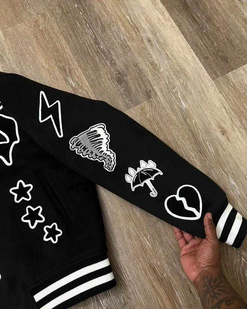 American New Hip Hop Embroidered Coat Y2K Retro Harajuku Baseball Uniform Jacket Men Street Gothic Punk Casual Loose Streetwear