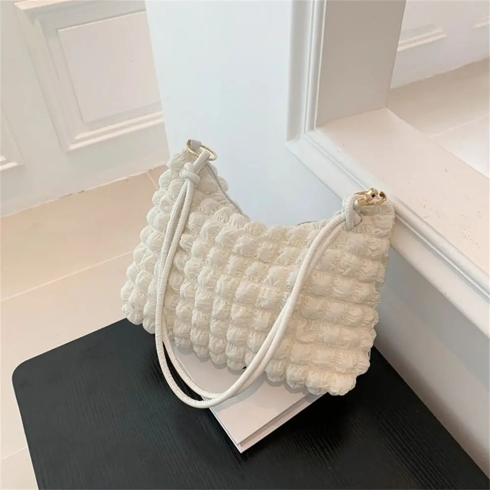 Canvas Wrinkle Bag for Women Shoulder Bags Pleated Bubbles Handbags Padded Casual Underarm Quilted Bag Tote Cloud Bag