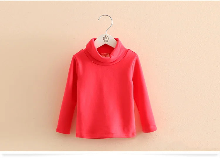 2025 Spring Autumn 2-10 Years Children'S Candy Color Sweet Long Sleeve High Neck Unisex Kids Girl Boy Basic Turtleneck T-Shirt