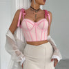 2024 New European and American Style Design Sensual Spice Girl Ribbon Strap Crop Tops Patchwork Stripe Fishbone Bandage Corsets