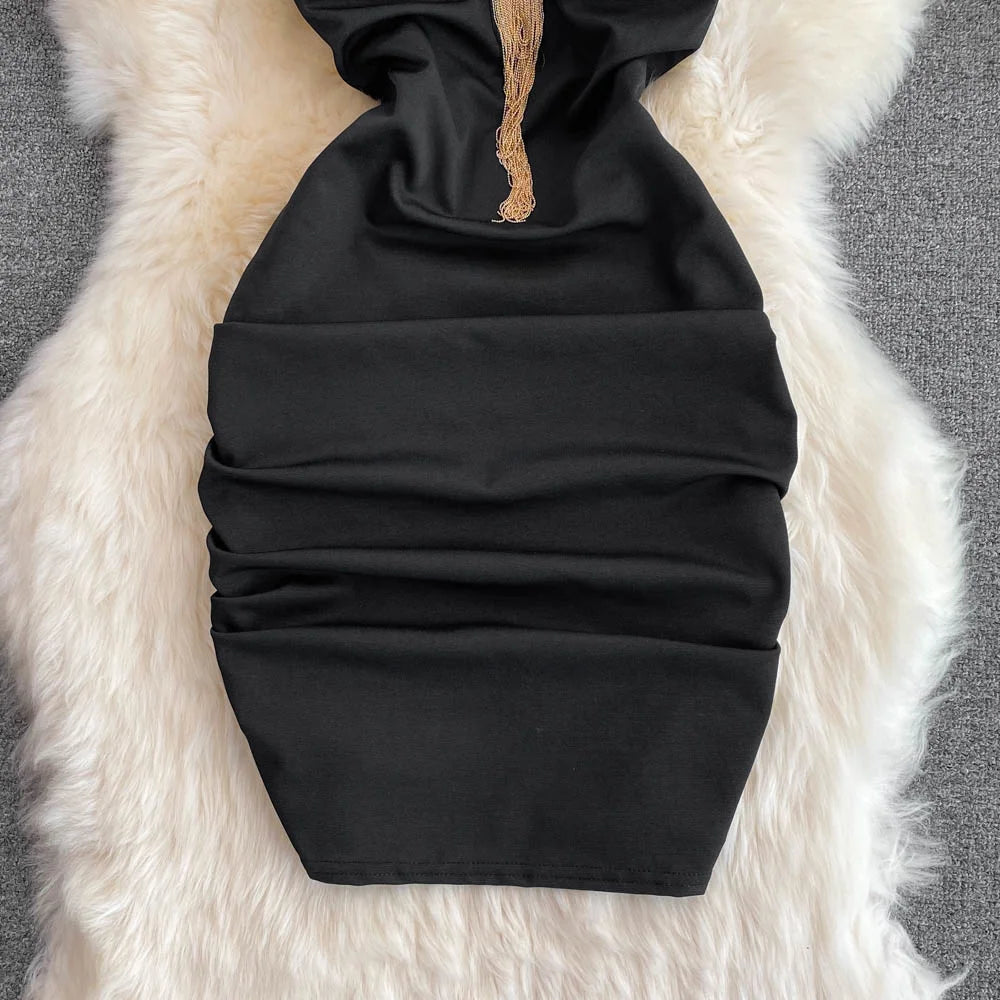 Fashion Bodycon Sexy V-neck Low Cut Mini Short Work Dress Women Backless Irregular Sleeveless Short Hip Wrap Vest Dress OL Red