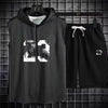 Summer New Men's Sleeveless Hooded T-shirt+shorts pants Sports two-piece set gym  Fashion  Casual Men Women Sports Two Piece Set