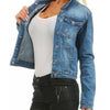 Damen-Jeanjacke lässig schmal 2025 Frühling Herbst einfarbig Langarm Umlegekragen Cowboy-Mantel Mode Jeansjacke Übergröße