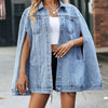 Benuynffy Single Breasted Cape Denim Coat Women Spring Fall Fashion Vintage Pockets Loose Jean Jacket Female Streetwear