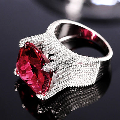 Huitan Hyperbole Red Cubic Zirconia Women Rings for Party New 2023 Gorgeous Lady's Accessories Anniversary Gift Fashion Jewelry